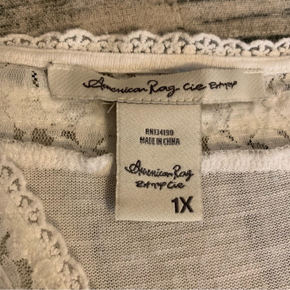 American Rag Cie Off White Pleated Sweater Hi Lo Flowy 1X Lace Details - Picture 4 of 14